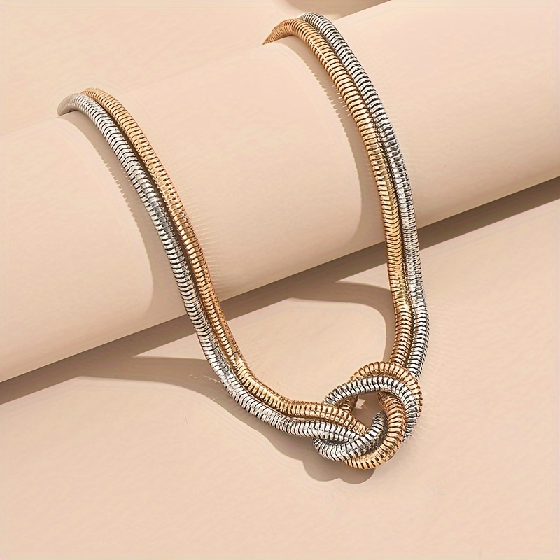 Layered Spiral Snake Chain Necklace Geometric Knot Iron Choker